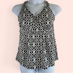 Lands’ End Women’s 18W Black/White Geometric Print Halter Tankini Swim Top